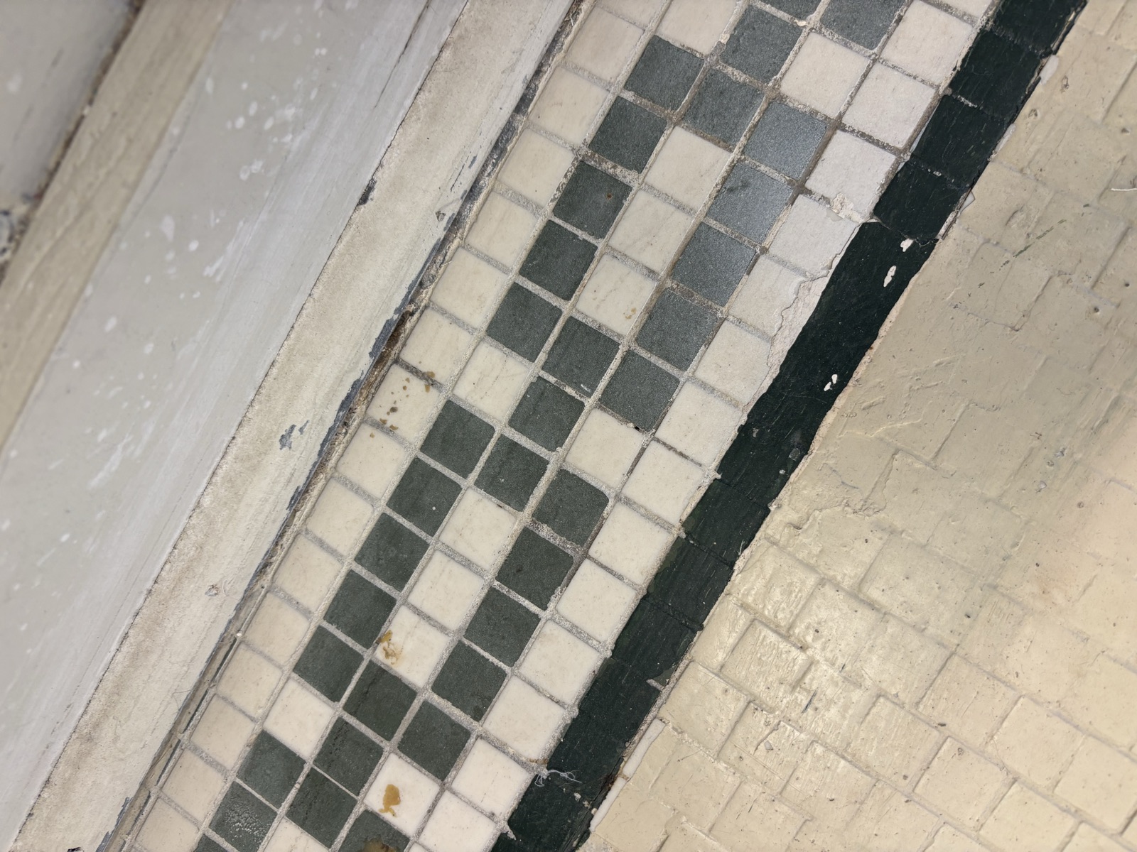 The original mosaic tile floor at the threshold